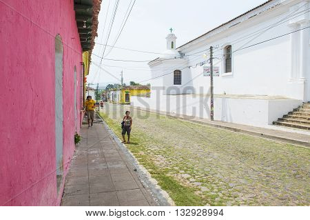 SUCHITOTO EL SALVADOR - MAY 07 : Street view of Suchitoto El Salvador on May 07 2016. the colonial town of Suchitoto built by the Spaniards in the 18th century