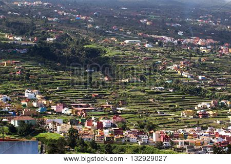 TENERIFE, CANARY ISLANDS, SPAIN - april 06, 2016: View of La Orotava valley and volcano Teide