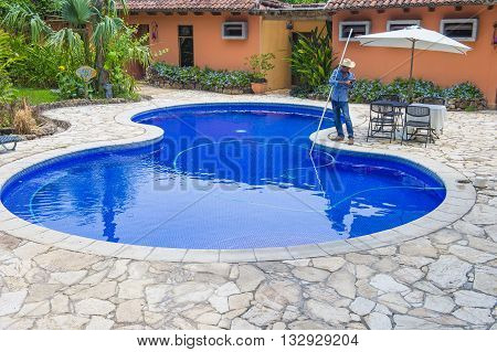 SUCHITOTO EL SALVADOR - MAY 07 : A swimming pool in Suchitoto El Salvador on May 07 2016. the colonial town of Suchitoto built by the Spaniards in the 18th century