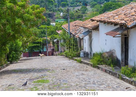 SUCHITOTO EL SALVADOR - MAY 07 : Street view of Suchitoto El Salvador on May 07 2016. the colonial town of Suchitoto built by the Spaniards in the 18th century