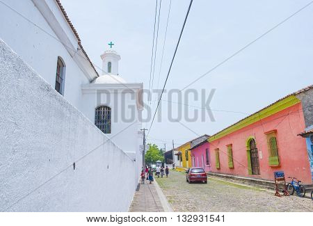 SUCHITOTO EL SALVADOR - MAY 07 : Street view of Suchitoto El Salvador on May 07 2016. the colonial town of Suchitoto built by the Spaniards in the 18th century