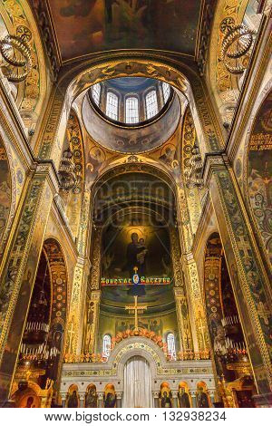 KIEV, UKRAINE - APRIL 18, 2015 Basilica Dome Saint Volodymyr Cathedral Kiev Ukraine. Saint Volodymyr was built between 1882 and 1896. It is the mother church of the Ukrainian Orthodox church.