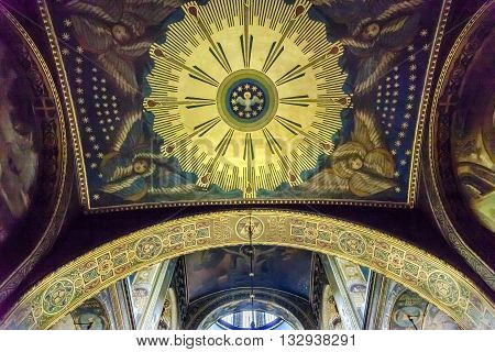 KIEV, UKRAINE - APRIL 18, 2015 Holy Spirit Mosaic Basilica Saint Volodymyr Cathedral Kiev Ukraine. Saint Volodymyr was built between 1882 and 1896. It is the mother church of the Ukrainian Orthodox church.