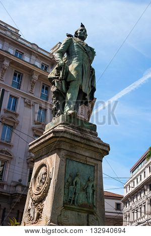 Milan Italy - May 25 2016: Monument Tommaso Grossi -1791 - 1853 Italian poet and writer. Besides poetry all my life worked as a notary.
