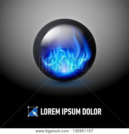 Logo Template with Black sphere and blue fire flames inside