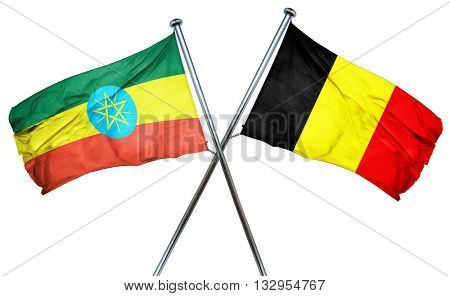 Ethiopia flag with Belgium flag, 3D rendering