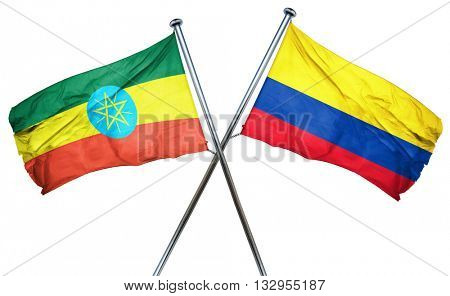 Ethiopia flag with Colombia flag, 3D rendering