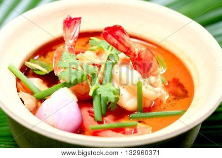 Tom Yum Goong - Thai hot and spicy soup seafood with shrimp - Thai Cuisine