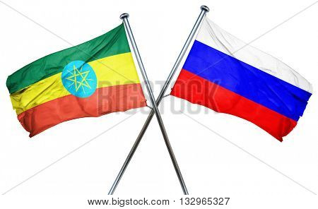 Ethiopia flag with Russia flag, 3D rendering