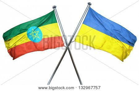 Ethiopia flag with Ukraine flag, 3D rendering