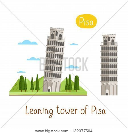 Leaning tower of Pisa. Famous world landmarks icon concept. Journey around the world. Tourism and vacation theme. Modern design flat vector illustration.