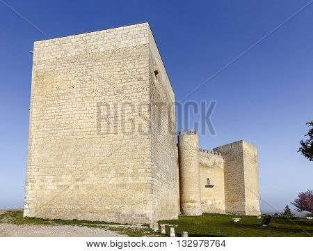 Montealegre de Campos castle is located in Castilla y Leon Spain close to the city of Valladolid. It is a medieval castle still keeping its high defensive walls