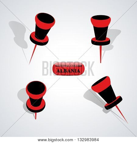 Set of pushpin in the national colors of Albania vector illustration.