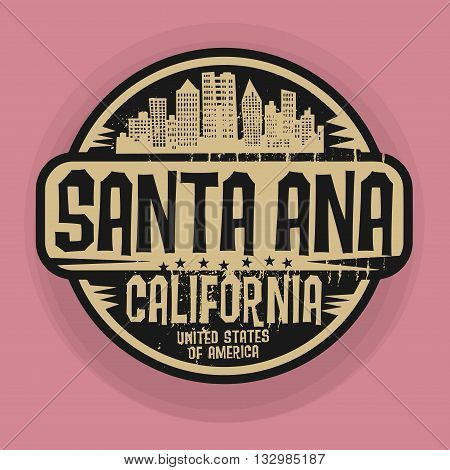 Stamp or label with name of Santa Ana, California, vector illustration