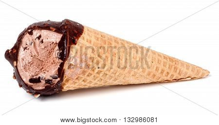 ice cream cone bitten off isolated on white background.