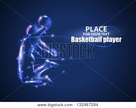 Motion design. Basketball player. Blur and light isolated on black background. Vector illustration EPS10