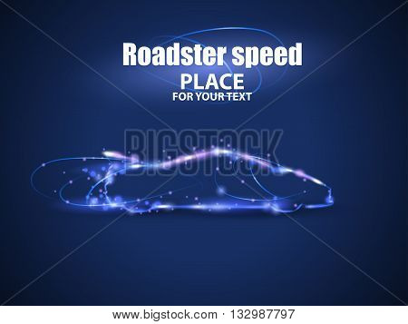 Motion design. Roadster particles, symbolizing speed. Blur and light isolated on black background. Vector illustration EPS10