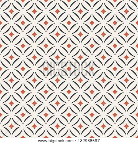 Seamless pattern. Modern stylish texture. Tile with regularly repeating geometrical elements shapes rhombuses arches crossed circles. Vector element of graphic design