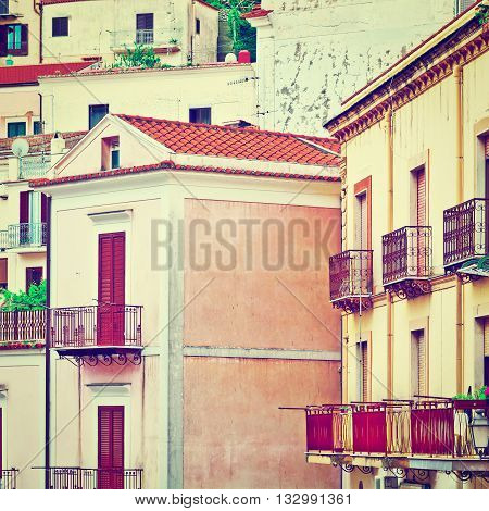 View to Historic Center of Cetara in Sicily Retro Effect