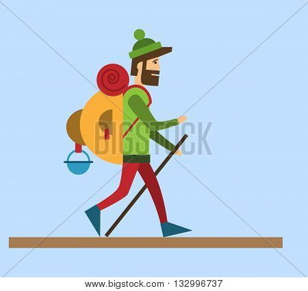 Flat style vector illustration Tourist on blue