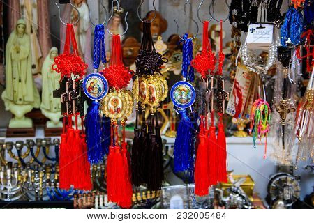 Closeup Of Handcrafted Decorative Objects Sold In A Souvenirs Shop In The Bazaar Of The Old City Of 