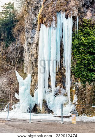 Ice Waterfall - Caves Of Valganna, Induno Olona, Tourist Attraction Place In Varese, Italy