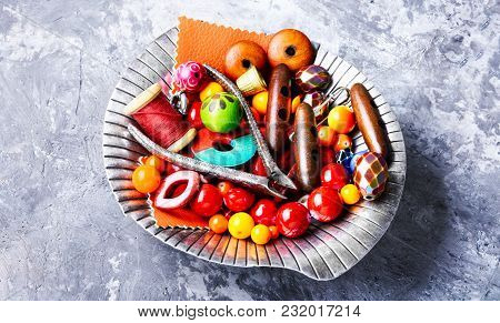 Making Bijouterie Of Color Beads