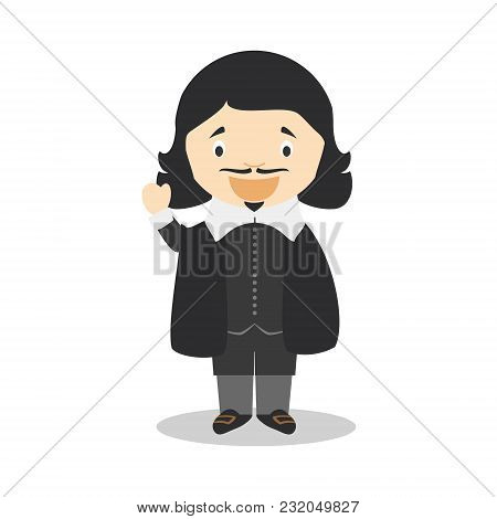 Rene Descartes Cartoon Character. Vector Illustration. Kids History Collection.