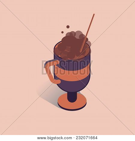 Vector Illustration With 3d Coffee Cup With Cappuccino And Tubule. Coffee Container In Isometric Fla