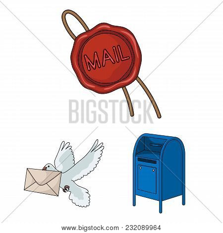 Mail And Postman Cartoon Icons In Set Collection For Design. Mail And Equipment Vector Symbol Stock 