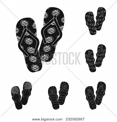 Flip-flops Black Icons In Set Collection For Design. Beach Shoes Vector Symbol Stock  Illustration.