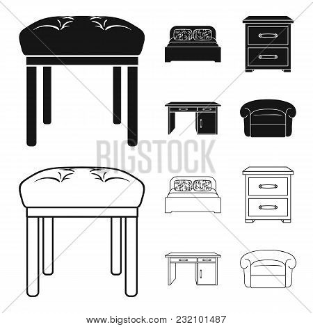 Interior, Design, Bed, Bedroom .furniture And Home Interiorset Collection Icons In Black, Outline St