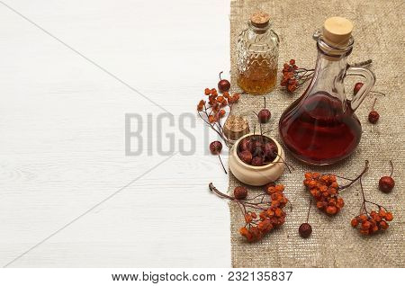 Herbal Medicine. Alternative Medicine Concept. Dry Organic Natural Ingridients. Wild Berry And And M