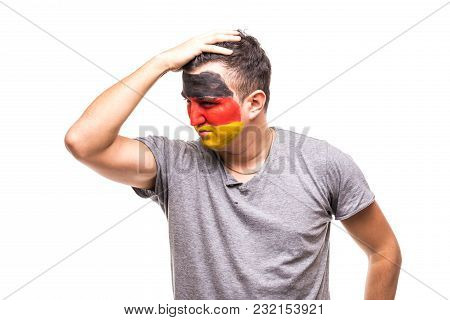 Handsome Man Supporter Fan Of Germany National Team Painted Flag Face Get Unhappy Sad Frustrated Emo