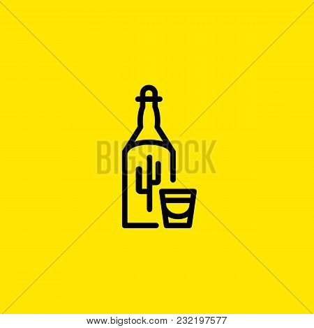 Icon Of Tequila Shot. Bottle, Glass, Hard, Liquor. Bar And Drinks Concept. Can Be Used For Topics Li