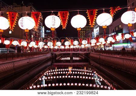 Nagasaki, Japan - 19feb2018 - Lanterns At Nagasaki Lantern Festival.