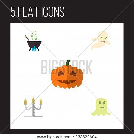 Icon Flat Celebrate Set Of Cauldron, Phantom, Specter And Other Vector Objects. Also Includes Ghost,