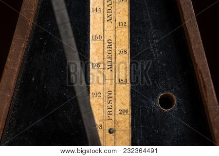 Detail Of An Old Mechanic Musical Metronome, Scale Showing The Various Tempos