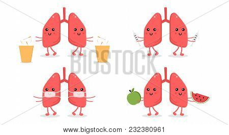 Set, Collection Of Cartoon Doodle Kidney Character, Nice And Smiling, Doing Different Things To Keep