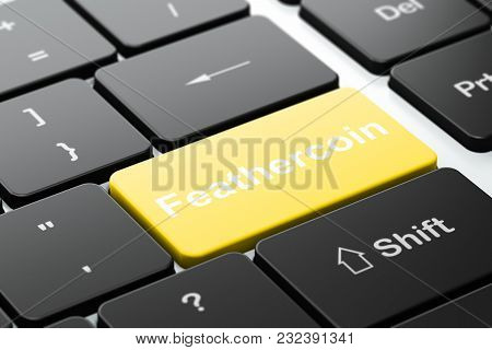 Cryptocurrency Concept: Computer Keyboard With Word Feathercoin, Selected Focus On Enter Button Back