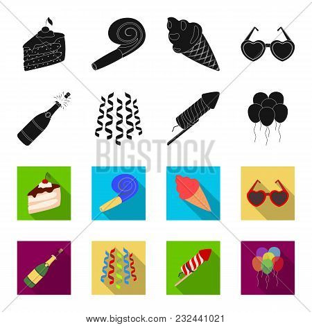 Champagne, Fireworks And Other Accessories At The Party.party And Partits Set Collection Icons In Bl