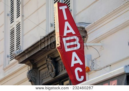 French Red And White Sign Tabac. In France 