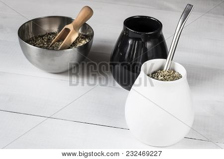 Traditional Yerba Mate Drink In Matero With Bombilla Straw