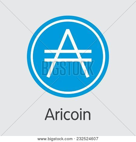 Aricoin - Digital Currency Concept. Colored Vector Icon Logo And Name Of Crypto Currency On Grey Bac