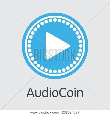 Audiocoin - Blockchain Cryptocurrency Pictogram. Vector Coin Symbol Of Crypto Currency Icon On Grey 
