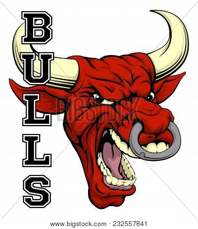 An Illustration Of A Bull Sports Mascot Head With The Word Bulls