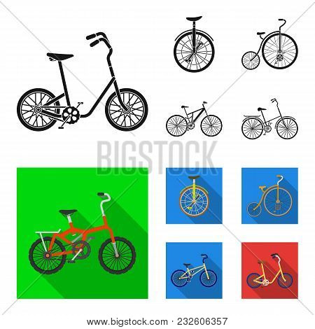Retro, Unicycle And Other Kinds.different Bicycles Set Collection Icons In Black, Flat Style Vector 