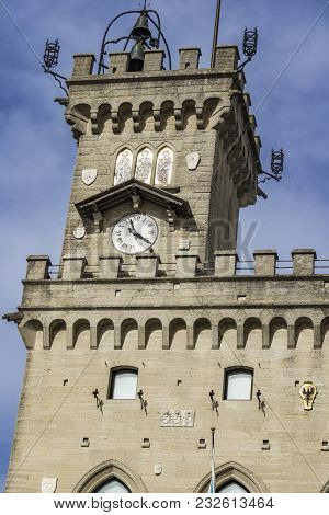 Detail Of City Hall Palazzo Pubblico In San Marino