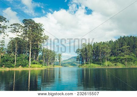 Beautiful Landscape Of Sri Lanka. River, Mountains And Tea Plantations
