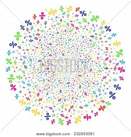 Multi Colored Percent Festive Globula. Vector Globula Salute Organized With Scattered Percent Object
